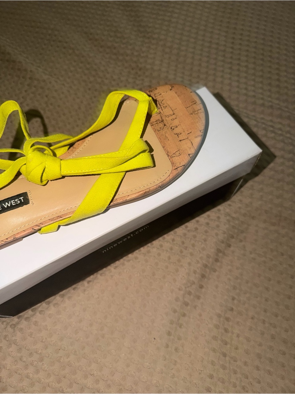 Nine West Neon Yellow Knot Tie Cork Sandal